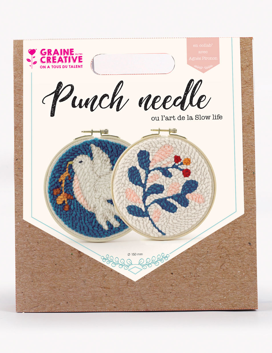Punch needleborduurkit tweeluik vogel en blad 15 cm Partyversiering
