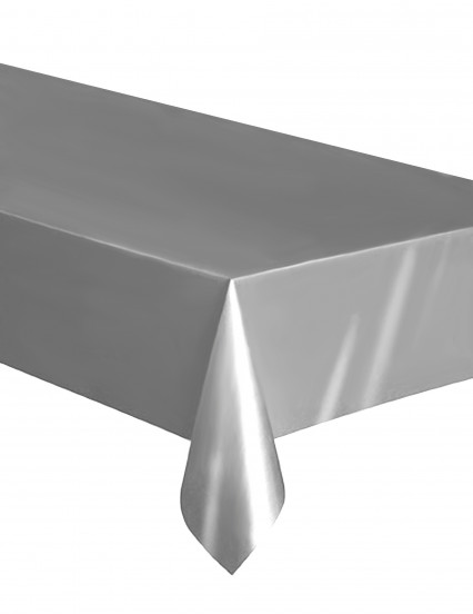 Rechthoekig zilverkleurig plastic tafelkleed 137 x 274 cm Rechthoekig zilverkleurig plastic tafelkleed 137 x 274 cm