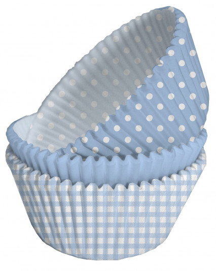 75 Blauwe papieren cupcakevormpjes met witte stippen 5 x 3 cm 75 Blauwe papieren cupcakevormpjes met witte stippen 5 x 3 cm
