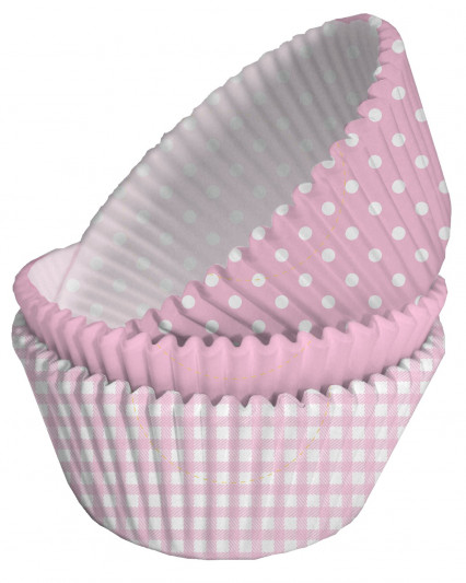 75 Papieren cupcakevormpjes roze met witte stippen 5 x 3 cm 75 Papieren cupcakevormpjes roze met witte stippen 5 x 3 cm