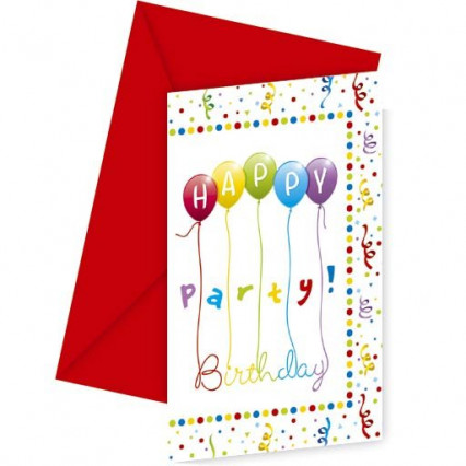 6 Uitnodigingskaarten met Happy birthday enveloppen 6 Uitnodigingskaarten met Happy birthday enveloppen