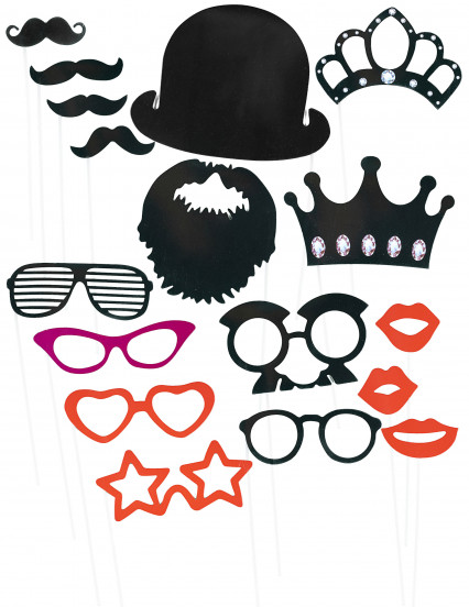 Photobooth set 17 accessoires rood en zwart Photobooth set 17 accessoires rood en zwart