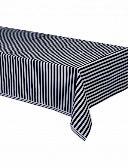Zwart-wit gestreept plastic tafelkleed 137 x 274 cm Zwart-wit gestreept plastic tafelkleed 137 x 274 cm