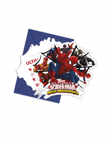 6 Spiderman Web-Warriors™ uitnodigingskaarten met enveloppen 6 Spiderman Web-Warriors™ uitnodigingskaarten met enveloppen