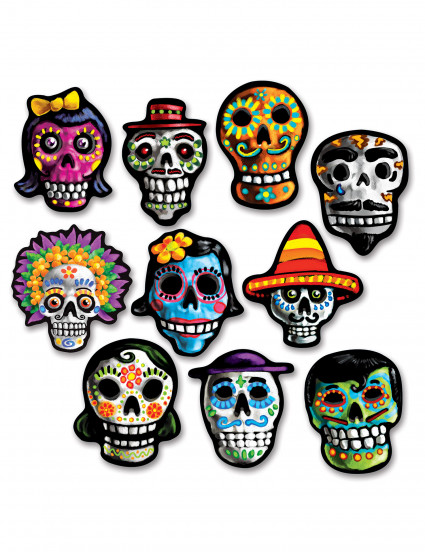 10 Kleine kartonnen decoraties Dia de los Muertos 12 x 9 cm 10 Kleine kartonnen decoraties Dia de los Muertos 12 x 9 cm
