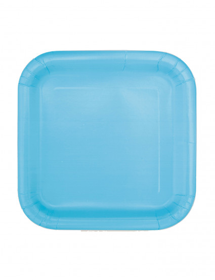 16 Kleine vierkante pastelblauwe kartonnen bordjes 17 cm 16 Kleine vierkante pastelblauwe kartonnen bordjes 17 cm