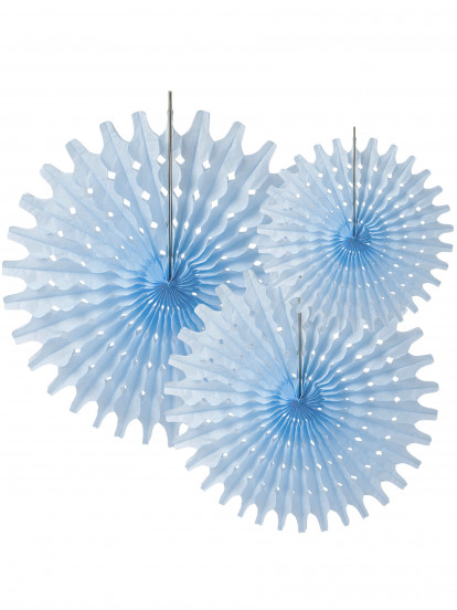 3 Waaier rozetten van papier hemelsblauw 20; 25 en 30 cm 3 Waaier rozetten van papier hemelsblauw 20; 25 en 30 cm