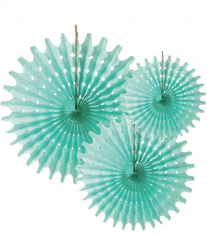3 Waaier rozetten van papier mint 20; 25 en 30 cm 3 Waaier rozetten van papier mint 20; 25 en 30 cm