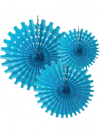 3 Waaier rozetten van papier turkoois 20; 25 en 30 cm 3 Waaier rozetten van papier turkoois 20; 25 en 30 cm