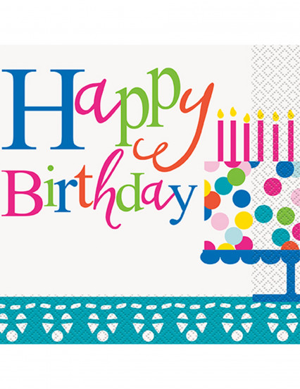 16 Papieren servetten Happy Birthday turkoois 33 x 33 cm 16 Papieren servetten Happy Birthday turkoois 33 x 33 cm