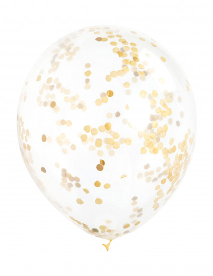 6 Transparante latex ballonnen met okergele confetti 30 cm 6 Transparante latex ballonnen met okergele confetti 30 cm