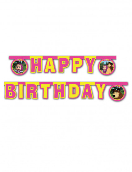 Beweegbare letterslinger Happy Birthday Masha en de beer™ 2 meter Beweegbare letterslinger Happy Birthday Masha en de beer™ 2 meter