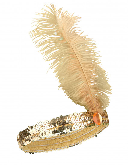 Charleston hoofdband met lovertjes en goudkleurige veer voor vrouwen Charleston hoofdband met lovertjes en goudkleurige veer voor vrouwen