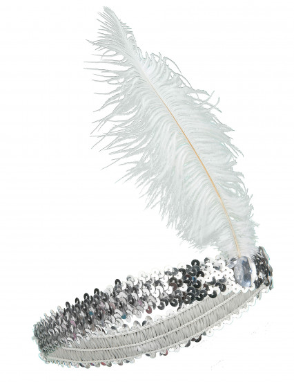 Charleston hoofdband met lovertjes en zilverkleurige veer voor vrouwen Charleston hoofdband met lovertjes en zilverkleurige veer voor vrouwen