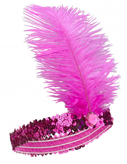 Charleston hoofdband met lovertjes en roze veer voor vrouwen Charleston hoofdband met lovertjes en roze veer voor vrouwen