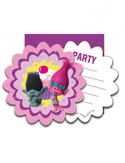 6 uitnodigingskaarten + Trolls™ enveloppen 6 uitnodigingskaarten + Trolls™ enveloppen
