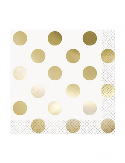 16 Kleine witte papieren servetten met goudkleurige stippen 25 x 25 cm 16 Kleine witte papieren servetten met goudkleurige stippen 25 x 25 cm