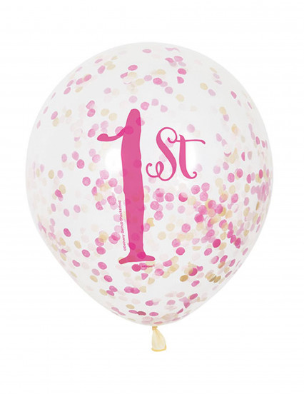 6 Latex ballonnen 1 jaar roze en goud met confetti 30 cm 6 Latex ballonnen 1 jaar roze en goud met confetti 30 cm