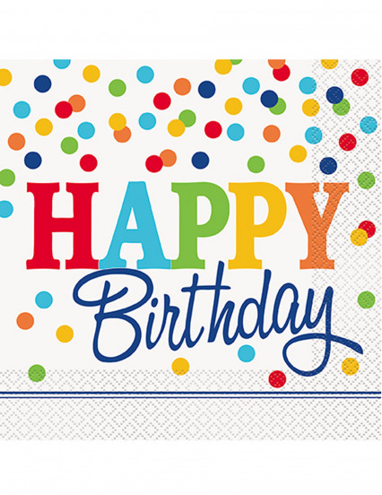 16 Papieren servetten Happy birthday met gekleurde stippen 33 x 33 cm 16 Papieren servetten Happy birthday met gekleurde stippen 33 x 33 cm