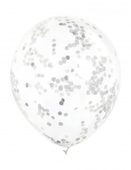 6 Transparante latex ballonnen met zilverkleurige confetti 30 cm 6 Transparante latex ballonnen met zilverkleurige confetti 30 cm