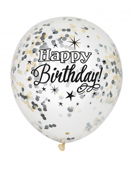 6 Latex ballonnen Happy Birthday confetti zilver en goud 30 cm 6 Latex ballonnen Happy Birthday confetti zilver en goud 30 cm