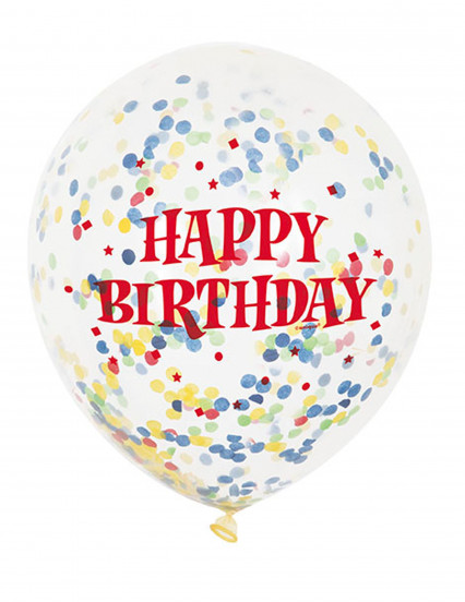 6 Doorzichtige Latex ballonnen Happy Birthday met confetti 30 cm 6 Doorzichtige Latex ballonnen Happy Birthday met confetti 30 cm