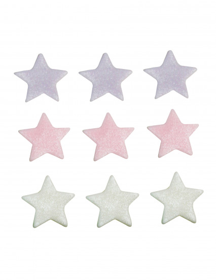 9 Roze en witte stervormige taartdecoraties van suiker 2;5 cm 9 Roze en witte stervormige taartdecoraties van suiker 2;5 cm