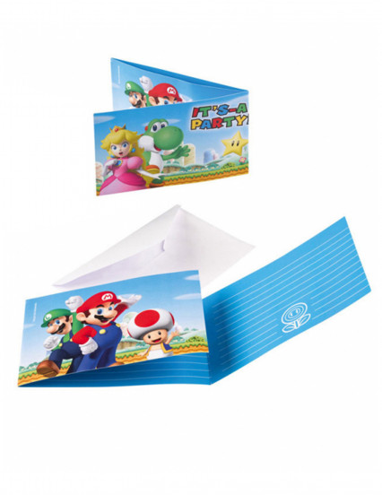 8 Uitnodigingen & enveloppen Super Mario™ 8 Uitnodigingen & enveloppen Super Mario™