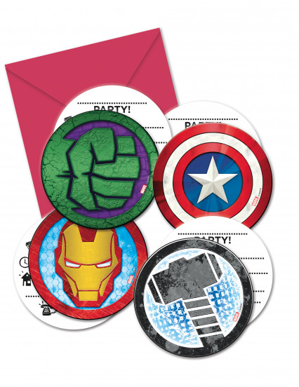 6 Avengers Mighty™ uitnodigingskaarten met enveloppen 6 Avengers Mighty™ uitnodigingskaarten met enveloppen