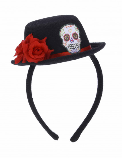 Hoofdband mini zwarte hoed rode bloem Dia de los muertos volwassene Hoofdband mini zwarte hoed rode bloem Dia de los muertos volwassene