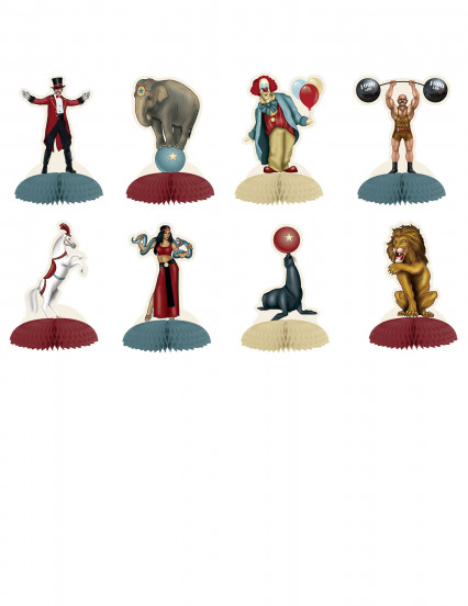 8 Kleine middenstukken Circus Vintage thema 12;7 cm 8 Kleine middenstukken Circus Vintage thema 12;7 cm
