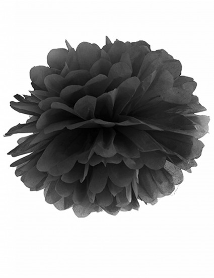 Zwarte papieren pompon om op te hangen 25 cm Zwarte papieren pompon om op te hangen 25 cm