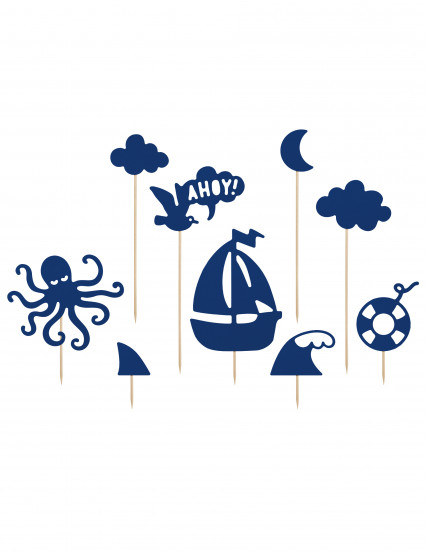 6 Taartdecoraties met prikker marineblauw Zeedieren 11;5 tot 13 cm 6 Taartdecoraties met prikker marineblauw Zeedieren 11;5 tot 13 cm