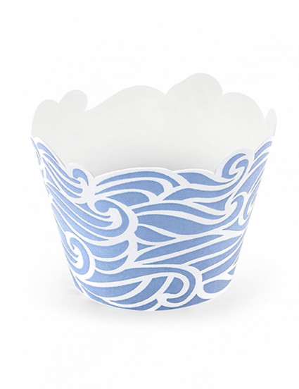 6 Blauwe cupcakevormpjes met golfeffect 7;5 x 5;5 cm 6 Blauwe cupcakevormpjes met golfeffect 7;5 x 5;5 cm