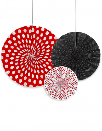 3 Kartonnen rozetdecoraties met stippen 23; 32 en 40 cm 3 Kartonnen rozetdecoraties met stippen 23; 32 en 40 cm