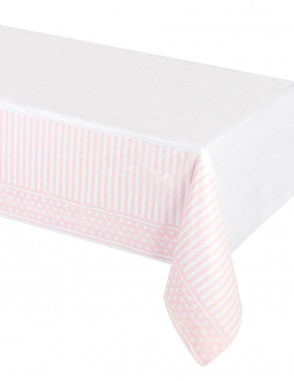 Plastic tafelkleed met roze en witte strepen en stippen 137 x 259 cm Plastic tafelkleed met roze en witte strepen en stippen 137 x 259 cm