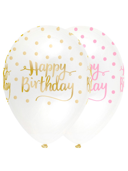 6 Latex ballonnen Happy Birthday met roze en goudkleurige stippen 30 cm 6 Latex ballonnen Happy Birthday met roze en goudkleurige stippen 30 cm