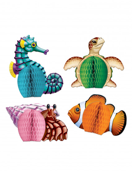 4 Mini middenstukken van papier Zeedieren 14 cm 4 Mini middenstukken van papier Zeedieren 14 cm