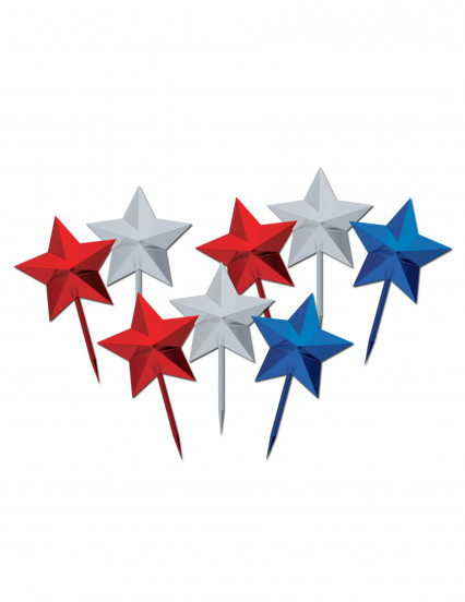 8 Sierprikkers in de vorm van Amerikaanse sterren 7;62 cm 8 Sierprikkers in de vorm van Amerikaanse sterren 7;62 cm
