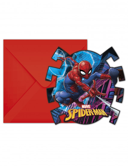 6 Uitnodigingskaarten met enveloppen Spiderman™ 6 Uitnodigingskaarten met enveloppen Spiderman™