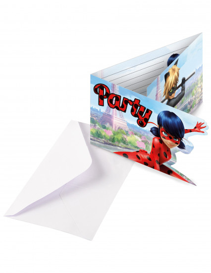 6 Uitnodigingskaarten Party met Ladybug™ enveloppen 6 Uitnodigingskaarten Party met Ladybug™ enveloppen