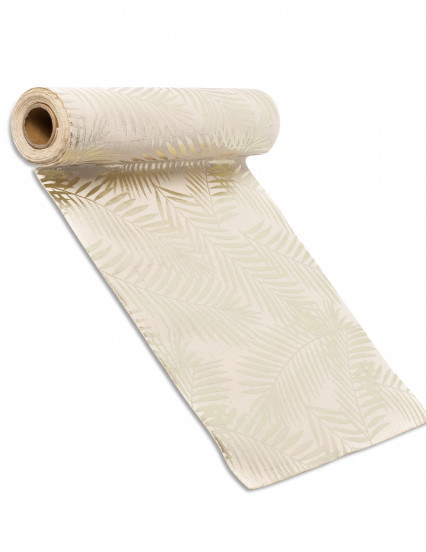 Linnen tafelloper met goudkleurige palmboom 28 cm x 5 m Linnen tafelloper met goudkleurige palmboom 28 cm x 5 m