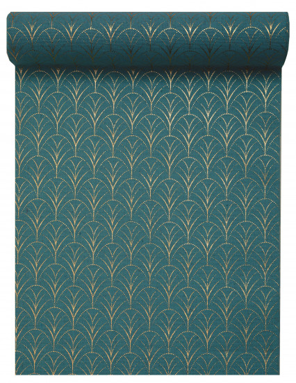 Katoenen tafelloper Art deco eendenblauw en goud 28 cm x 3 m Katoenen tafelloper Art deco eendenblauw en goud 28 cm x 3 m