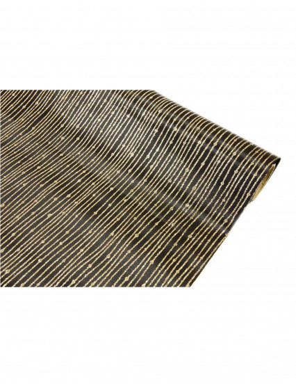 Tafelloper van zwart satijn met goudkleurige glitter 28 cm x 5 m Tafelloper van zwart satijn met goudkleurige glitter 28 cm x 5 m