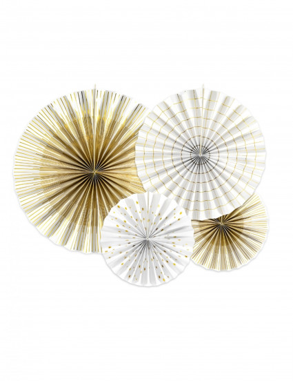 4 decoratieve papieren rozetten wit en goud 23; 32; 40 cm 4 decoratieve papieren rozetten wit en goud 23; 32; 40 cm
