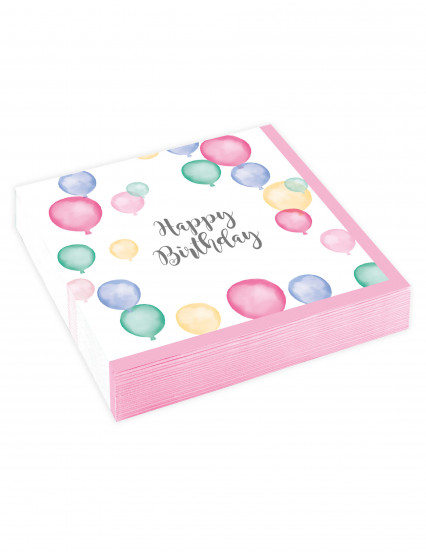 20 Kleine papieren servetten Happy Birthday ballonnen pastel 25 x 25 cm 20 Kleine papieren servetten Happy Birthday ballonnen pastel 25 x 25 cm