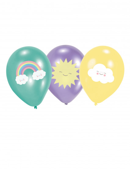 6 Latex ballonnen Kleine Wolk mint; paars en geel 27;5 cm 6 Latex ballonnen Kleine Wolk mint; paars en geel 27;5 cm