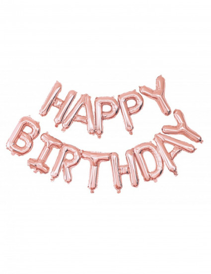 Aluminium ballonnen Happy Birthday goudroze 305 x 35 cm Aluminium ballonnen Happy Birthday goudroze 305 x 35 cm