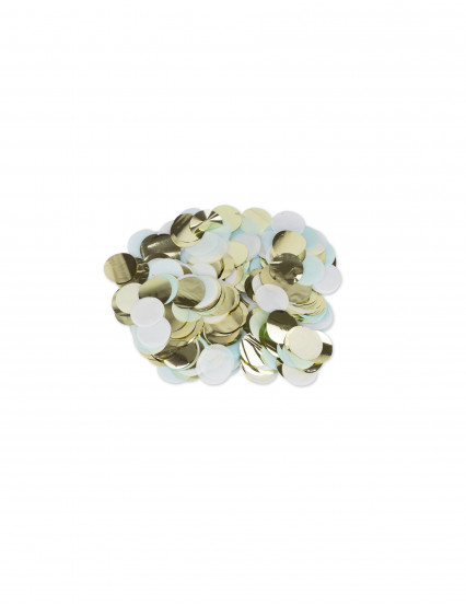 Papieren confetti hemelsblauw; wit en goudkleurig 3 cm - 36 g Papieren confetti hemelsblauw; wit en goudkleurig 3 cm - 36 g
