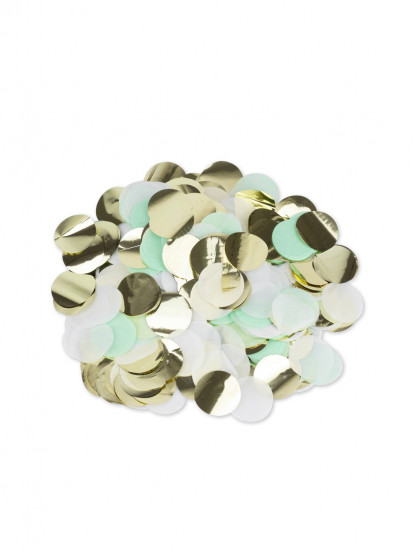Papieren confetti mintgroen; wit en goudkleurig 3 cm - 36 g Papieren confetti mintgroen; wit en goudkleurig 3 cm - 36 g